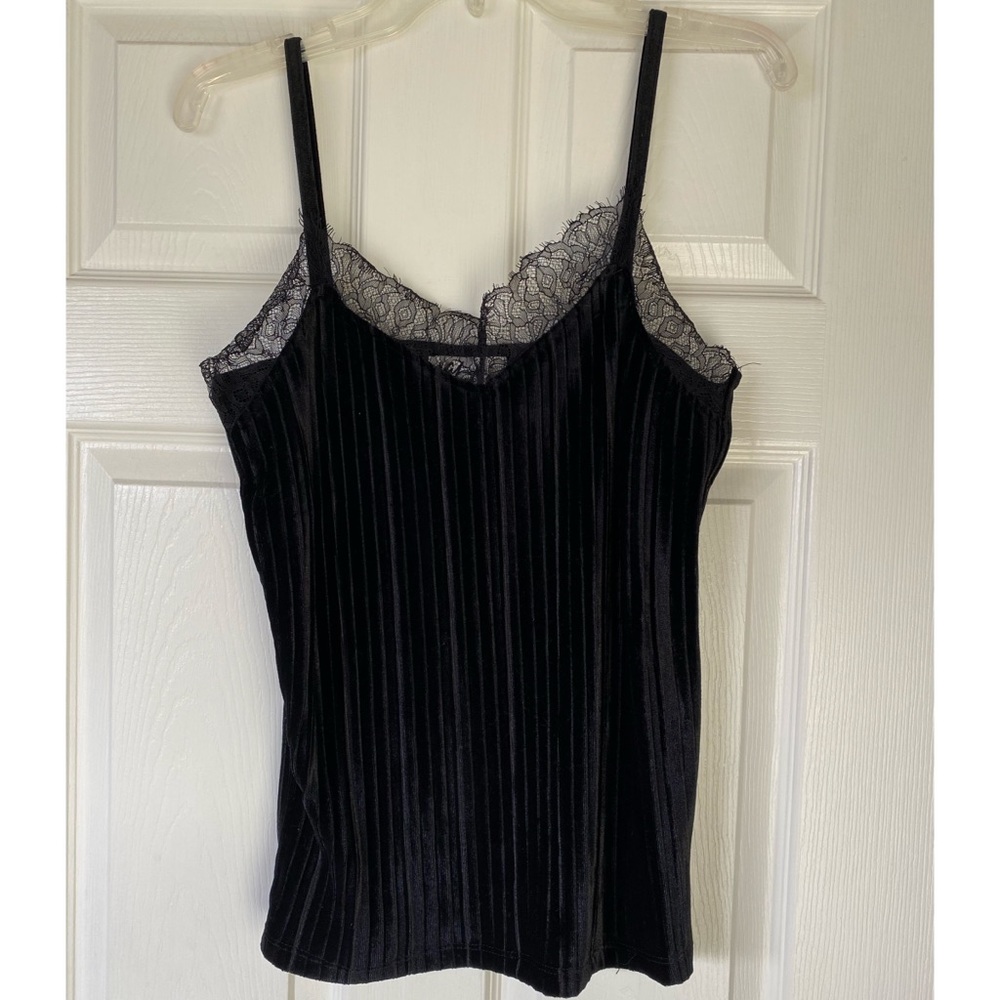 Black Vintage Velvet cami with lace trim